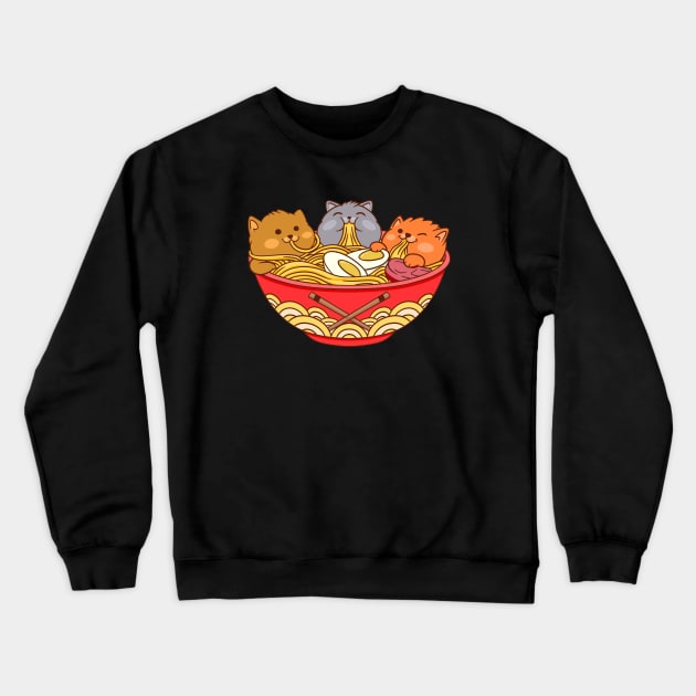 Ramen and cats Crewneck Sweatshirt by Illustrasikuu